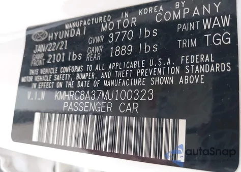 2021 Hyundai Venue Sel из США, поврежденный, VIN KMHRC8A37MU100323